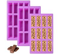 Surflyee 3 Piezas Moldes de Silicona para Barritas Energéticas y Chocolate - 12 Cavidades Rectangular para Barras de Proteína, Turrón - Apto para Horno