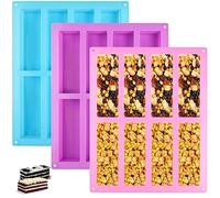 Surflyee 3 Piezas Moldes para Barritas Energeticas, 8 Cavidades Moldes para Barras de Chocolate, Moldes de Silicona para Horno Rectangular, Molde de Silicona para Barras de Proteína, Turrón