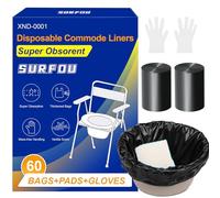 SURFOU Bolsas desechables para inodoro con almohadilla absorbente, 60 unidades, bolsas desechables para inodoro, bolsas para inodoro, se adapta a la mayoría de inodoros de camping, inodoros portátiles