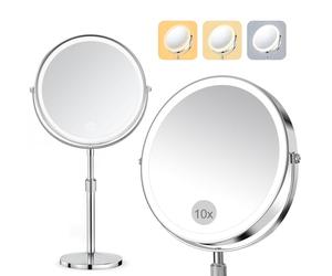 SURFOU Espejo cosmético de 8 Pulgadas con iluminación, Espejo de Aumento 10X/1X de Doble Cara, Espejo de Mesa Giratorio de 360° y extraíble para Maquillaje, Afeitado, baño y Viajes