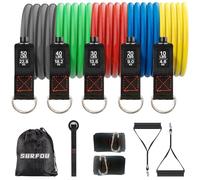 SURFOU Gomas Elasticas Musculacion 4 Niveles,Bandas de Resistencia con Anclaje para Puerta, 2 Asas, Bolsa y Guía, para Estiramiento, Yoga, Pilates y Entrenamiento de Fuerza