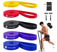 SURFOU Gomas Elasticas Musculacion 5 Niveles,Bandas de Resistencia con Anclaje para Puerta, 2 Asas, Bolsa y Guía, para Estiramiento, Yoga, Pilates y Entrenamiento de Fuerza