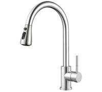 SURFOU Grifo Cocina Extraíble 360° Giratorio, 2+1 Modos de Agua Caliente y Fría, Monomando Acero Inoxidable, Alta Presión, Fácil de Instalar y Duradero