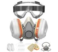 SURFOU Mascarilla A1P2 Antipolvo, Media Máscara Reutilizable con 2 Cartuchos Filtro + 10 Prefiltros + Gafas de Protección, para Pintura, Esmaltado, Pulido y Resina Epoxi