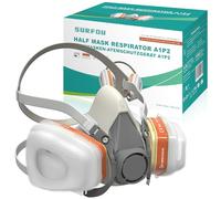 SURFOU Mascarilla A1P2 Antipolvo Reutilizable, Media Máscara con 2 Cartuchos Filtrantes y 10 Prefiltros, para Pintura, Pulverización, Lijado, Resina Epoxi, Carpintería y Bricolaje