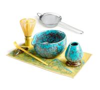 SURFOU Matcha kit 7 Piezas, Cuenco con Pico, Batidor de Bambú, Cuchara, Soporte, Colador, Portacucharas y Paño de Té, Ideal para Latte, Desayuno o como Regalo para Amantes del Té Verde Japonés