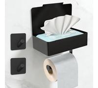 SURFOU Portarrollos de Papel higiénico sin taladrar con Caja de toallitas húmedas, Autoadhesivo, Soporte para Papel higiénico Negro, 3 en 1, multifunción, Soporte de Papel higiénico, Adecuado para