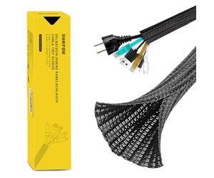 SURFOU Recoge Cables 3.1m X 13mm, Protector Cable, Cubre Negro Management, Funda para Cubrecables Mesa Protege Tidy Ocultar Sleeve Macarron Ordenar Flexible Guardacables