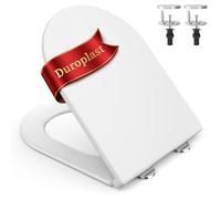 SURFOU Tapa WC Universal en Forma de D, Asiento de Inodoro de Duroplast con Cierre Suave Silencioso, Soporta hasta 200 kg, Liberación Rápida, Bisagras Ajustables, Fácil de Limpiar