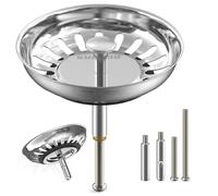 SURFOU Tapon Fregadero Cocina 79mm de Acero Inoxidable, para dEsagüe Universal, con 2 Pernos Excéntricos Ajustables y 1 Pasador, Filtra Residuos y Evita Atascos