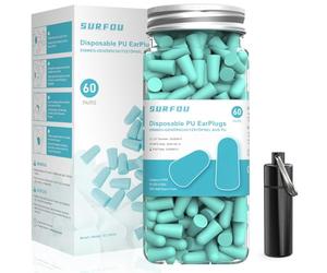 SURFOU Tapones Oidos Ruido Dormir 60 Pares, 38 dB Reducción, Reutilizables y de Espuma Ultra Suave, Ideales para Personas que Duermen de Lado, Viajes, Casa y Estudio, Verde