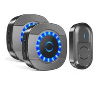 SURFOU Timbre Inalámbrico Impermeable con 2 Receptores Enchufe, Timbre Puerta de Casa de 300m Alcance para Interior y Exterior, 55 Melodías Ajutables, 5 Niveles de Volumen, Indicador LED, Negro