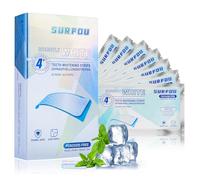 SURFOU Tiras Blanqueadoras Dentales sin peróxidos, 56 piezas (28 tratamientos), fórmula suave y segura para el esmalte, aliento fresco, blanqueamiento duradero con sabor a menta.