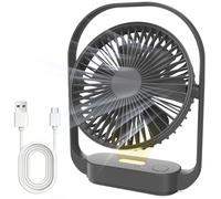 SURFOU Ventilador de Mesa 4000mAh, Sin Cable, 4 Velocidades, 2 Modos de Luz Nocturna, Recargable por USB-C, Hasta 20 h de Autonomía, Silencioso, para Dormitorio, Oficina (Negro)