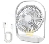 SURFOU Ventilador de Mesa 4000mAh, Sin Cable, 4 Velocidades, 2 Modos de Luz Nocturna, Recargable por USB-C, Hasta 20 h de Autonomía, Silencioso, para Dormitorio, Oficina, Viaje
