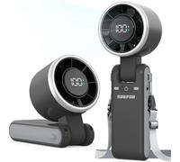 SURFOU Ventilador Portatil 4000mAh Recargable, con 5 Velocidades y Pantalla LED, 3 en 1 Plegable para Mano, Cuello y Mesa, con Flujo de Aire Potente para Viajes, Oficina y Exterior (Negro)