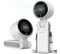 SURFOU Ventilador Portatil 4000mAh Recargable, con 5 Velocidades y Pantalla LED, 3 en 1 Plegable para Mano, Cuello y Mesa, con Flujo de Aire Potente para Viajes, Oficina y Exterior
