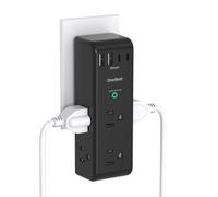 Surge Protector Outlet Extender - with Rotating Plug, 6 AC Multi Plug Outlet with 3 USB Ports (1 USB C), 1800 Joules, 3-Sided Swivel Power Strip with Spaced Outlet Spaced Outlet Splitter for Dorm