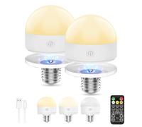 Suright Bombilla recargable con mando a distancia, E27 3 colores regulable, bombilla recargable recargable, bombilla de batería extraíble con batería y sincronización para lámparas de decoración no