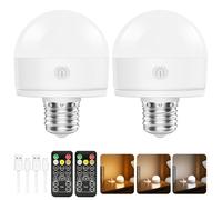 Suright 2 Piezas Bombilla Recargable con Mando, 3 Temperaturas de Color Regulable, Bombilla LED E27 Desmontable con Temporizador, Bombilla Inalámbrica para Lámparas Sin Cableado, Decoración del Hogar