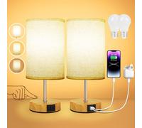 Suright 2 Piezas Lámparas de Mesita de Noche Táctil Regulable, Lámpara de Noche con Puertos de Carga USB A+C, Lámpara de Mesa Pequeña para Dormitorio Salón (Bombilla Incluida)