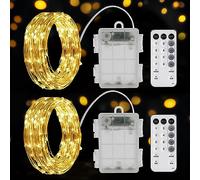 Suright 2 x 6M Luces LED Pilas,Guirnaldas luces Interior 8 Modes con Temporizador,120 LED Cadena Luces LED Exterior para Bodas Dormitorio Navidad Jardín Habitación Terraza Pared - Amarillo Cálido