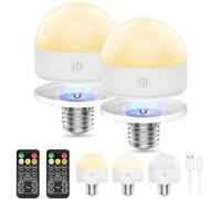 Suright Bombilla LED Recargable E27 2 Unidades con Mando y Temporizador | Magnética, USB-C, 2500mAh, 12-36h de Autonomía, Ideal para Emergencias y Camping