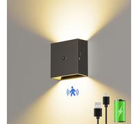 Suright Lámpara de Pared con Sensor de Movimiento, Aplique de Pared Interior con (AUTO/OFF/ON) Modos, 3000K Blanco Cálido Lámpara de Pared Inalámbrica Recargable para Dormitorio, Escalera, Negro