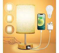 Suright Lámparas de Mesita de Noche Táctil Regulable, Lámpara de Mesa con Puertos de Carga USB A+C, Pantalla de Tela de Lino, Lámpara de Noche Pequeña para Dormitorio Salón (Bombilla Incluida)