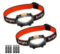 Suright Linterna Frontale, 2 Piezas Linterna Cabeza con 3 Modos de Iluminación y 60° Ajustable Ángulo, Lampára de Cabeza Impermeable con 6 Pilas AAA para Correr, Acampar, Cenderismo, Pesca, Ciclismo