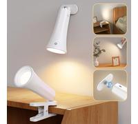 Suright Luz de Pared de Interior, 2 Piezas Lámpara de Pared con Batería, Carga USB, con Clip, Control Táctil, 3 Colores, Atenuación Continua para Dormitorio, Escalera y Sala de Estar