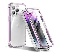 SURITCH Funda iPhone 14 Pro Max 360 Grados Transparente y Pantalla Protector [Ultra Hybrid] Antigolpes PC Dura Resistente + TPU Silicona Bumper, Doble Cara Carcasa iPhone 14 Pro Max 6,7"-Púrpura Claro