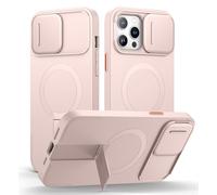 SURITCH Funda Magnética Compatible con iPhone 12 Pro Max/13 Pro MAX, Carcasa de amortiguación a Prueba Protectora con Tapa de cámara Deslizante y Soporte Ajustable(Rosa)