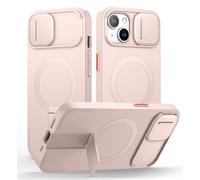 SURITCH Funda Magnética Compatible con iPhone 13/14, Carcasa de amortiguación a Prueba Protectora con Tapa de cámara Deslizante y Soporte Ajustable(Rosa)