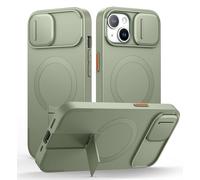 SURITCH Funda Magnética Compatible con iPhone 15, Carcasa de amortiguación a Prueba Protectora con Tapa de cámara Deslizante y Soporte Ajustable(Verde)