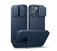 SURITCH Funda Magnética Compatible con iPhone 15 Pro, Carcasa de amortiguación a Prueba Protectora con Tapa de cámara Deslizante y Soporte Ajustable(Azul)