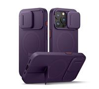 SURITCH Funda Magnética Compatible con iPhone 15 Pro, Carcasa de amortiguación a Prueba Protectora con Tapa de cámara Deslizante y Soporte Ajustable(Púrpura)
