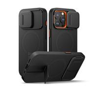 SURITCH Funda Magnética Compatible con iPhone 15 Pro, Carcasa de amortiguación a Prueba Protectora con Tapa de cámara Deslizante y Soporte Ajustable(Negro)