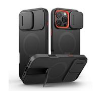 SURITCH Funda Magnética Compatible con iPhone 16 Pro MAX, Carcasa de amortiguación a Prueba Protectora con Tapa de cámara Deslizante y Soporte Ajustable(Negro)
