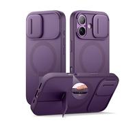 SURITCH Funda Magnética Compatible con iPhone 17, Carcasa de amortiguación a Prueba Protectora con Tapa de cámara Deslizante y Soporte Ajustable(Púrpura)