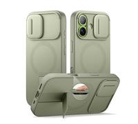 SURITCH Funda Magnética Compatible con iPhone 17, Carcasa de amortiguación a Prueba Protectora con Tapa de cámara Deslizante y Soporte Ajustable(Verde)