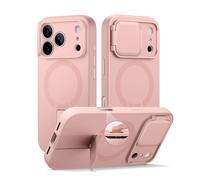 SURITCH Funda Magnética Compatible con iPhone 17 Pro, Carcasa de amortiguación a Prueba Protectora con Tapa de cámara y Soporte Ajustable(Rosa)