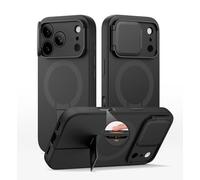SURITCH Funda Magnética Compatible con iPhone 17 Pro MAX, Carcasa de amortiguación a Prueba Protectora con Tapa de cámara y Soporte Ajustable(Negro)