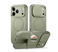 SURITCH Funda Magnética Compatible con iPhone 17 Pro MAX, Carcasa de amortiguación a Prueba Protectora con Tapa de cámara y Soporte Ajustable(Verde)