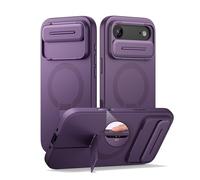 SURITCH Funda Magnética Compatible con iPhone Air, Carcasa de amortiguación a Prueba Protectora con Tapa de cámara Deslizante y Soporte Ajustable para iPhone 17 Air(Púrpura)