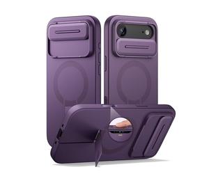 SURITCH Funda Magnética Compatible con iPhone Air, Carcasa de amortiguación a Prueba Protectora con Tapa de cámara Deslizante y Soporte Ajustable para iPhone 17 Air(Púrpura)