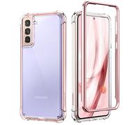 SURITCH Funda Samsung Galaxy S21 5G 6,2 Pulgada 360 Grados Transparente y Protector Antigolpes [Ultra Hybrid] PC Dura Resistente + Silicona Oro Rosa Bumper, Doble Cara Carcasa con Protector de Camara