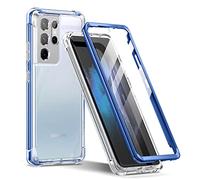 SURITCH Funda Samsung Galaxy S21 Ultra 6,8 Pulgada 360 Grados Transparente y Protector Antigolpes [Ultra Hybrid] PC Dura Resistente+Silicona Bumper, Doble Cara Carcasa con Protector de Camara (Azul)