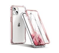 SURITCH Funda transparente iPhone 13, protector de pantalla integrado, carcasa dura de protección completa + parachoques de TPU suave a prueba de golpes para iPhone 13 de 6.1 pulgadas (rosa)