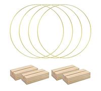 Surluoen 4 Piezas de Centro de Mesa de Floral de Metal de 12 Pulgadas para Mesa, Anillo de de Metal con 4 Piezas de Soportes de Tarjetas de Lugar de Madera para Bricolaje